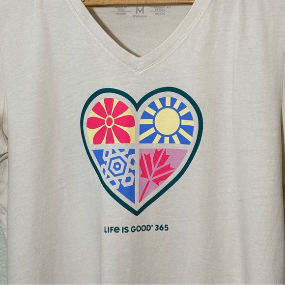 Life Is Good 365 graphic short sleeve V-neck teeshirt in cream. Women’s M - Picture 3 of 7